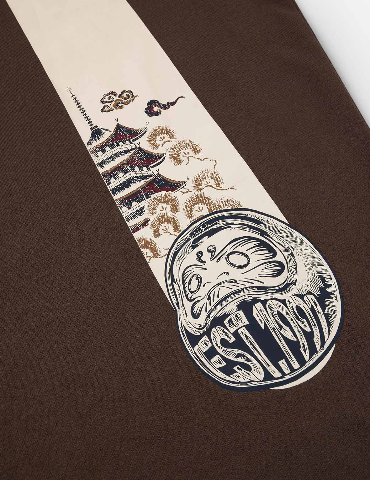 Wheel of Wisdom and Daruma Daicock Print Regular Fit T-Shirt