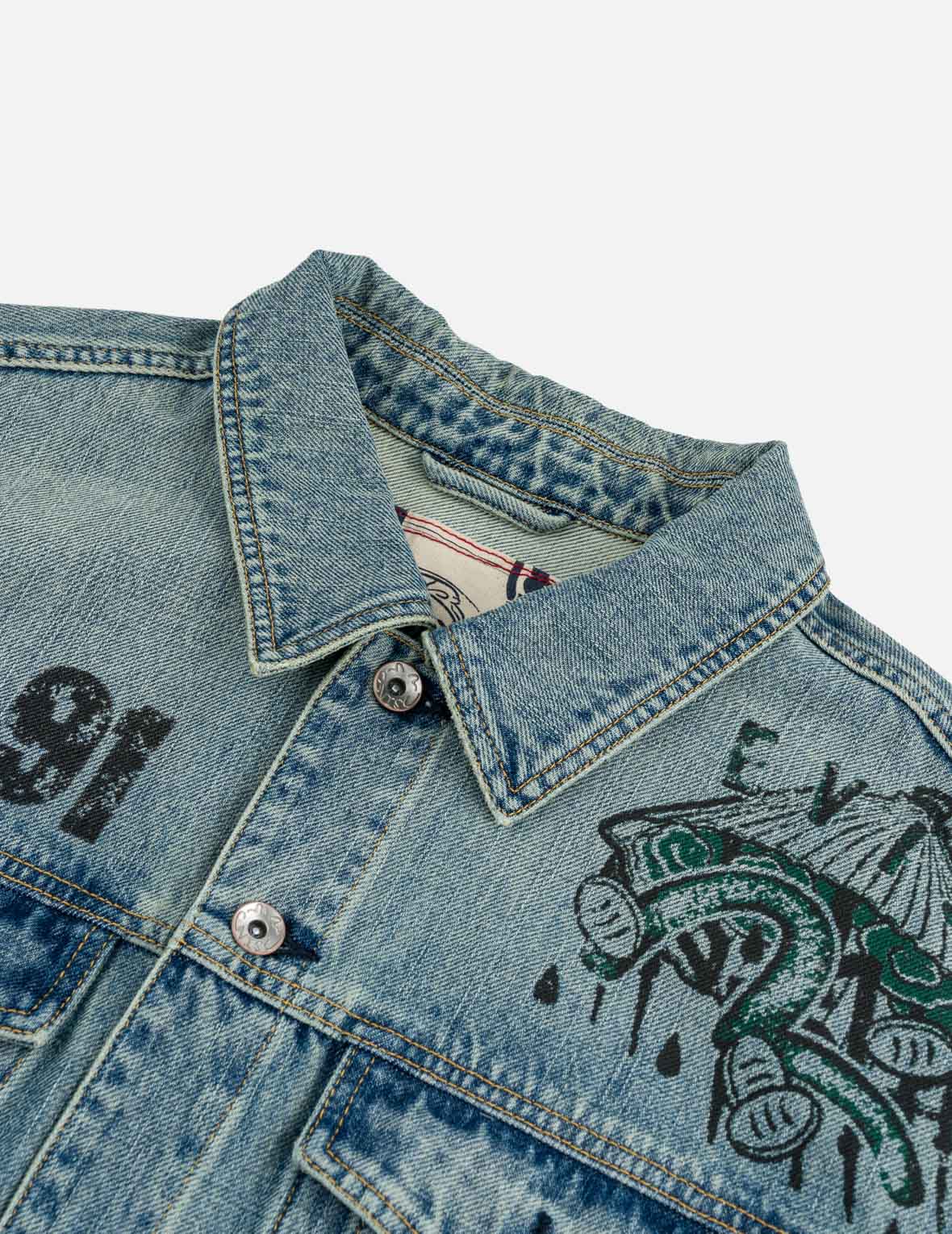 Fortune Theme All-over Hand-Painted Denim Jacket