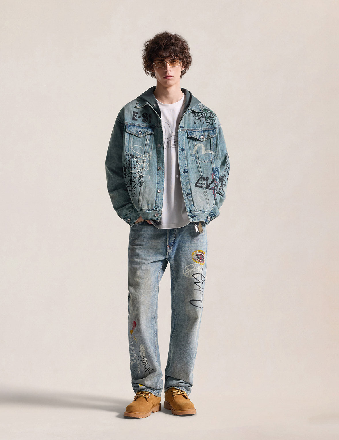 Fortune Theme All-over Hand-Painted Denim Jacket