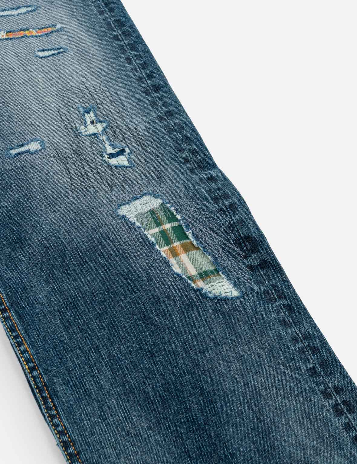 Boro Patchwork Distressed Seagull Pocket Jeans #2020