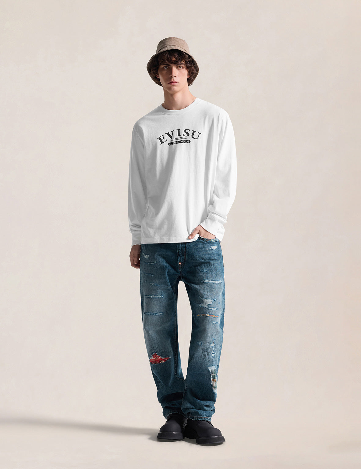 Boro Patchwork Distressed Seagull Pocket Jeans #2020