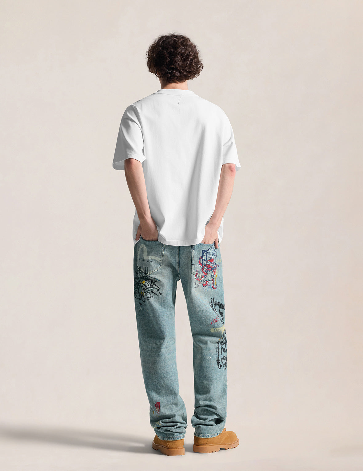 Fortune Theme Hand-Painted All-Over Print Jeans #2020