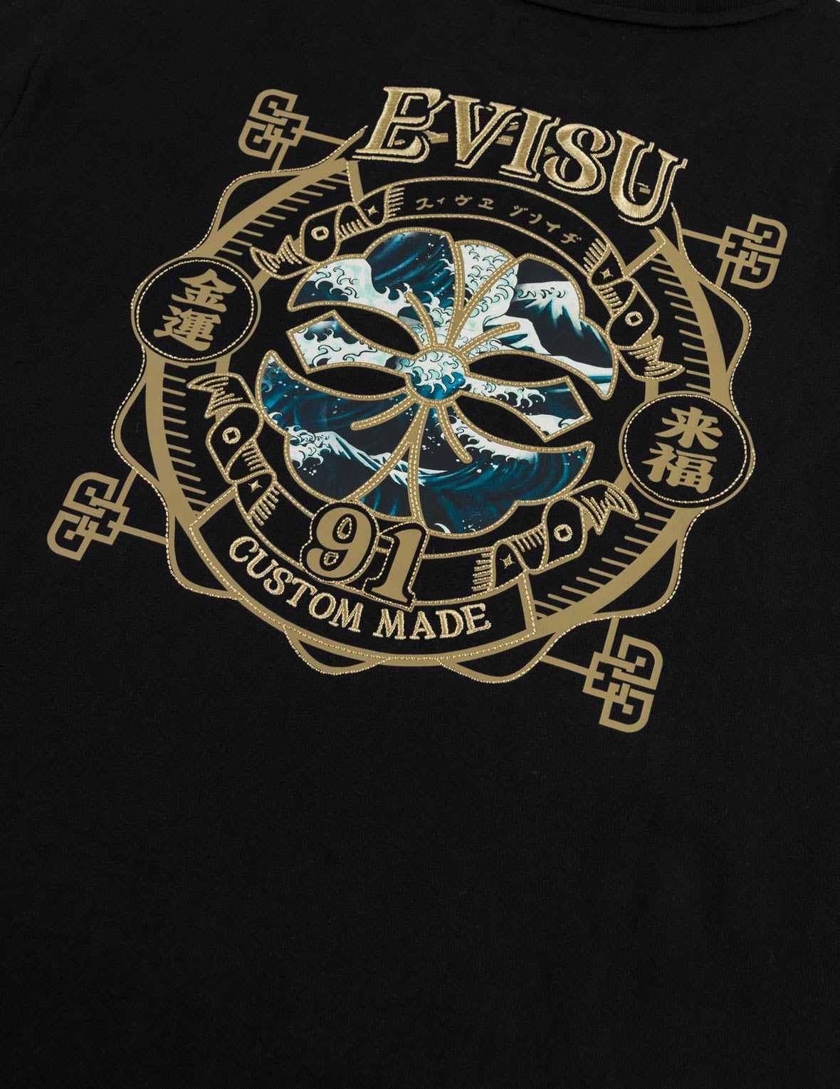 Gold Print Kamon Wave Applique Tee
