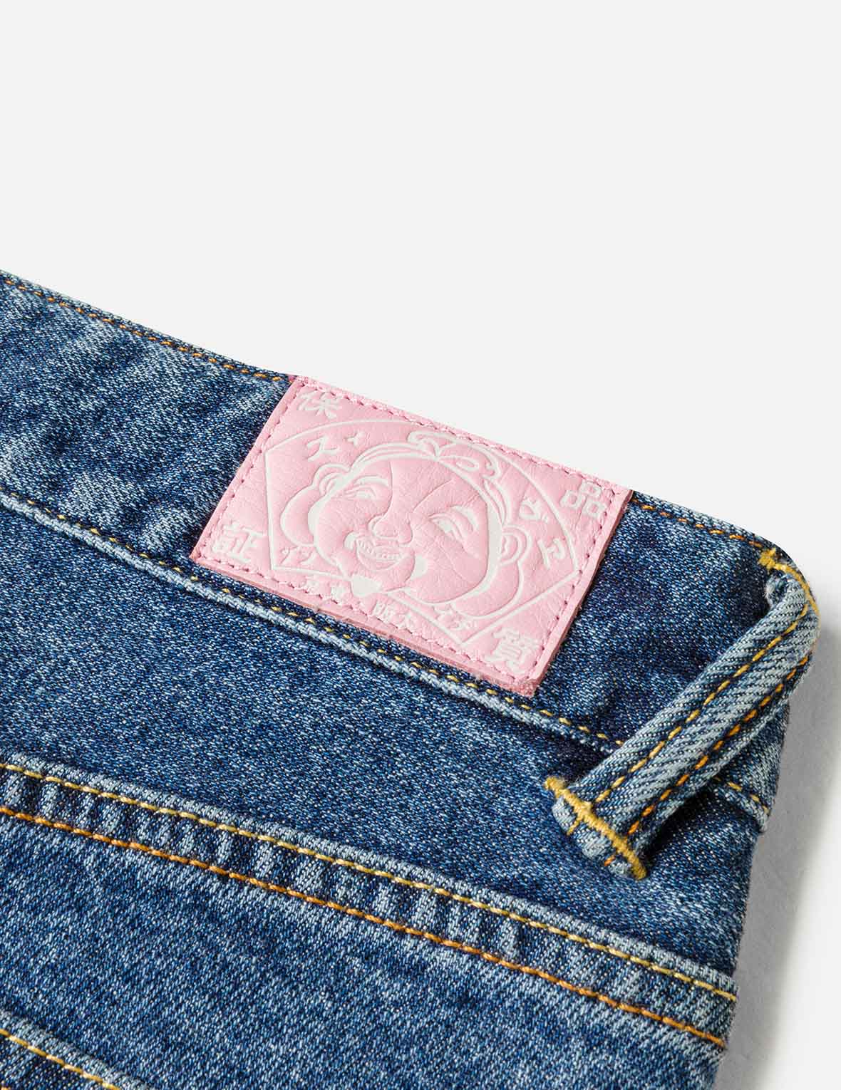 像素海鷗刺繡寬版休閒牛仔褲