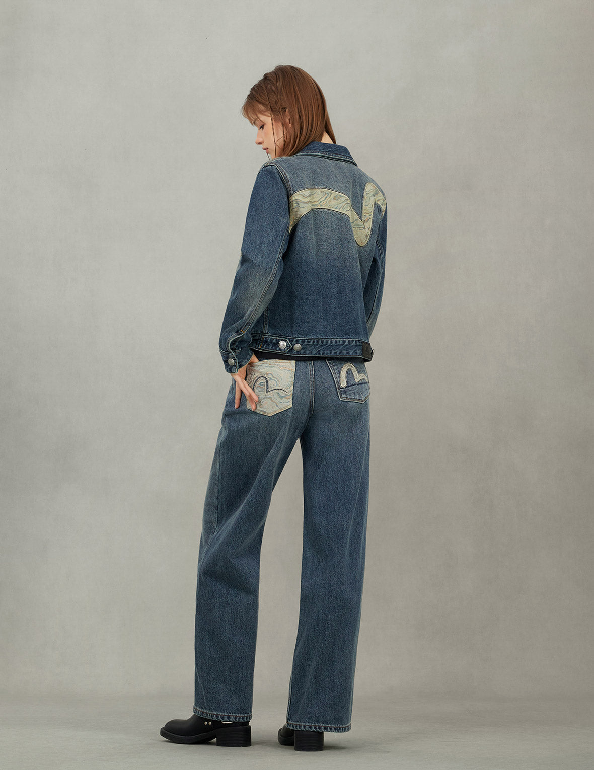 Brocade Inserted Daicock Regular Fit Denim Jacket