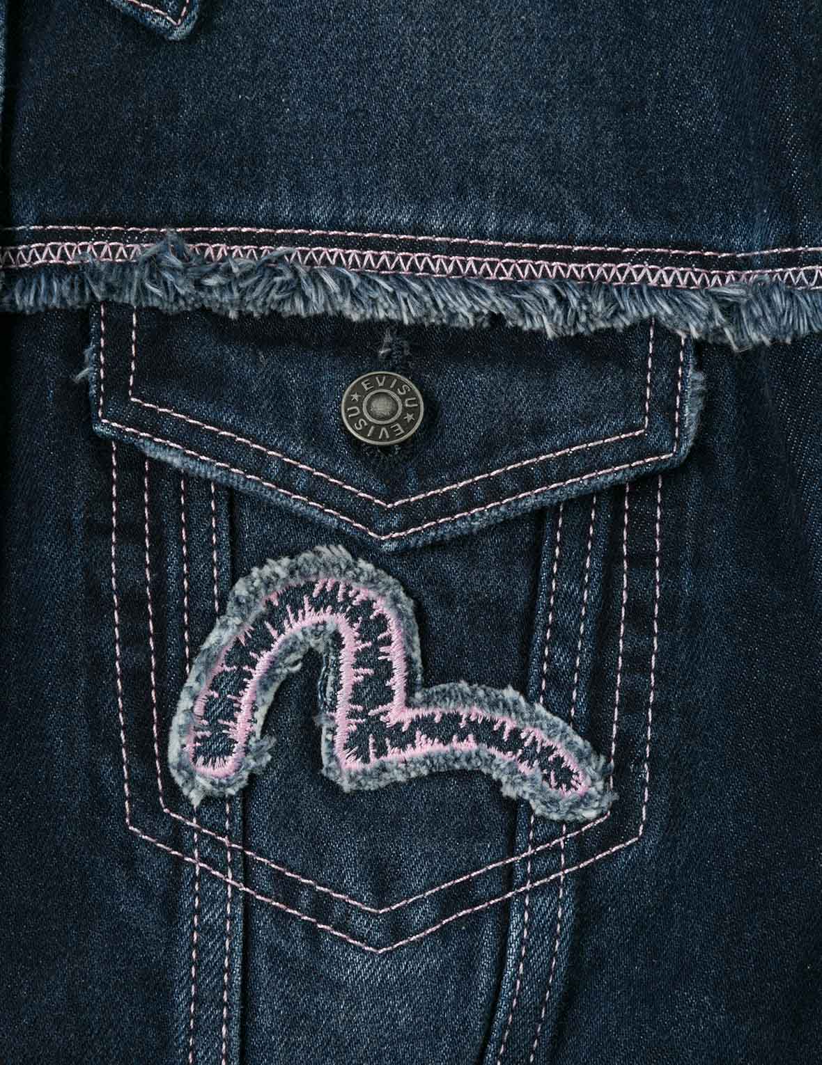 海鷗貼布刺繡寬版水洗牛仔外套