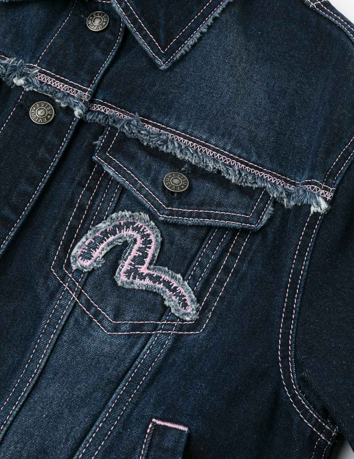 海鷗貼布刺繡寬版水洗牛仔外套
