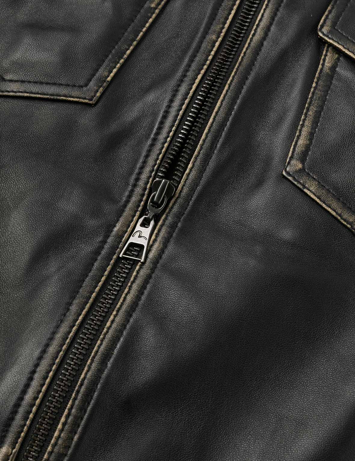 Logo Embossed Cropped Leather Jacket