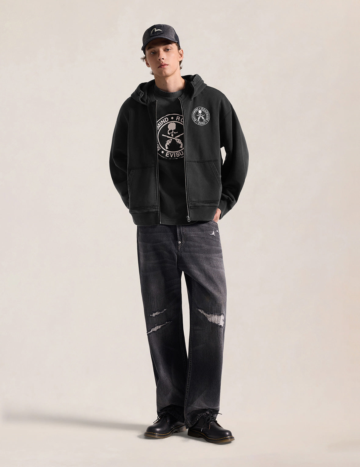 EVISU x mastermind JAPAN x roarguns 雙槍骷髏大M後加帽衛衣