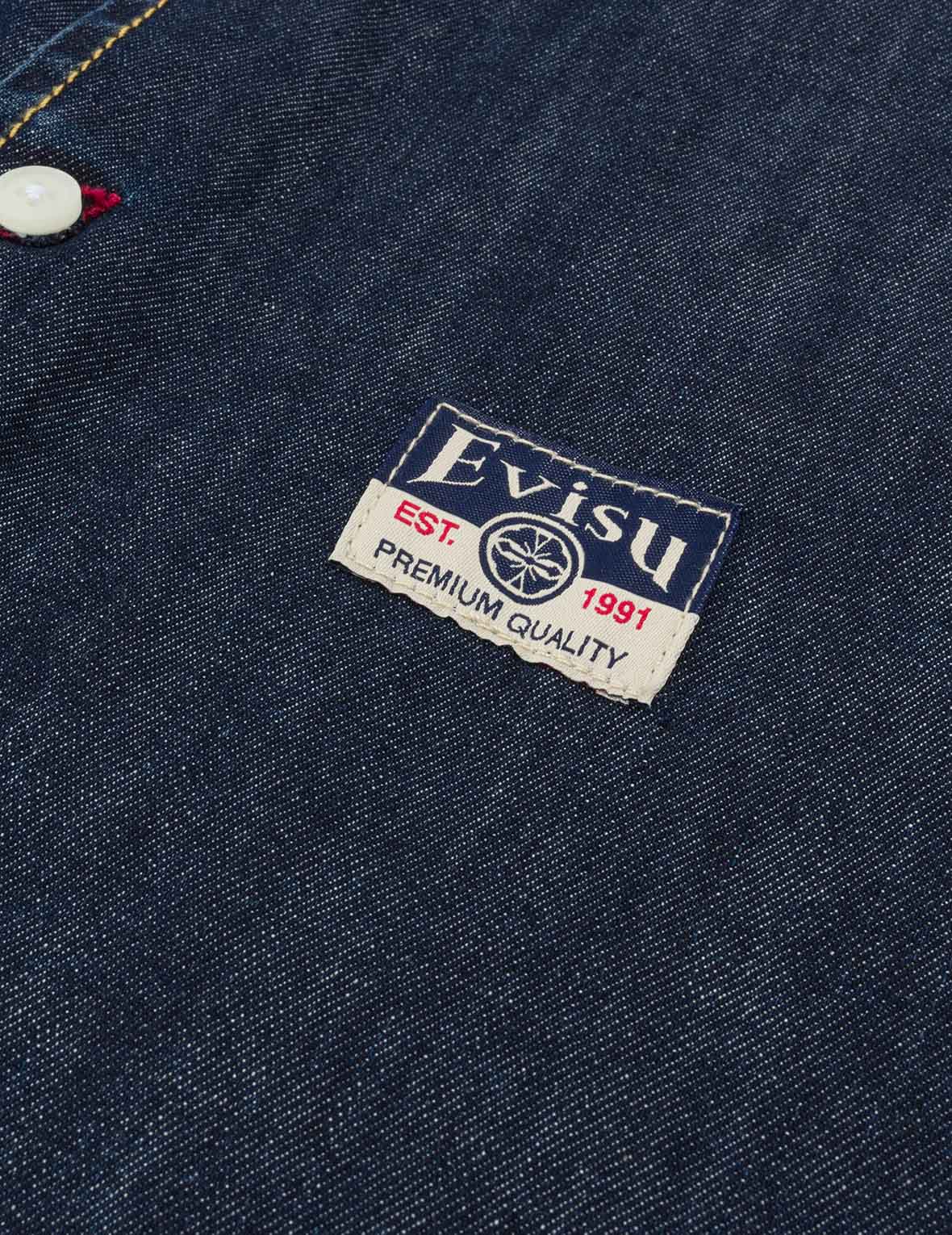 織錦貼佈多口袋寬版休閒牛仔襯衫