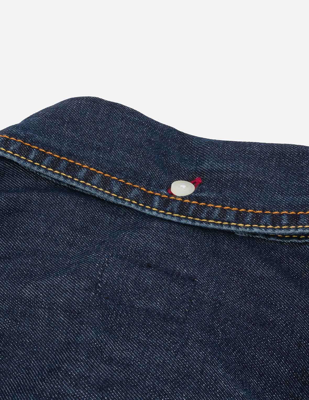 織錦貼佈多口袋寬版休閒牛仔襯衫