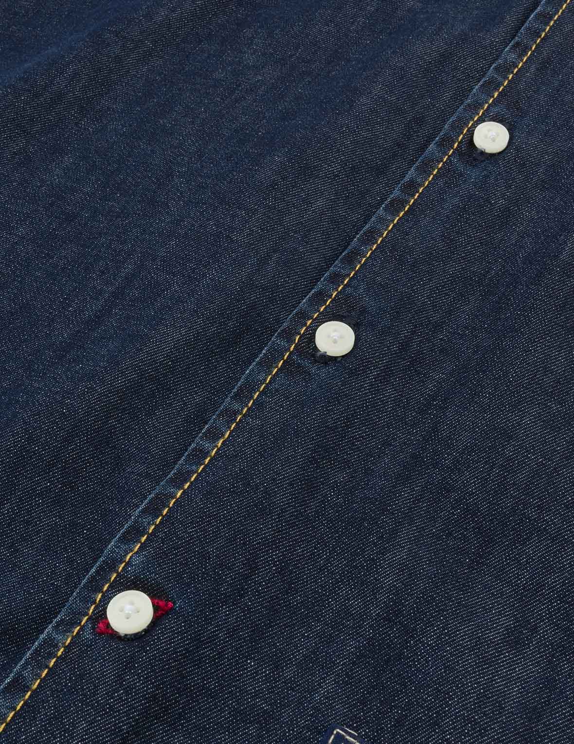 織錦貼佈多口袋寬版休閒牛仔襯衫