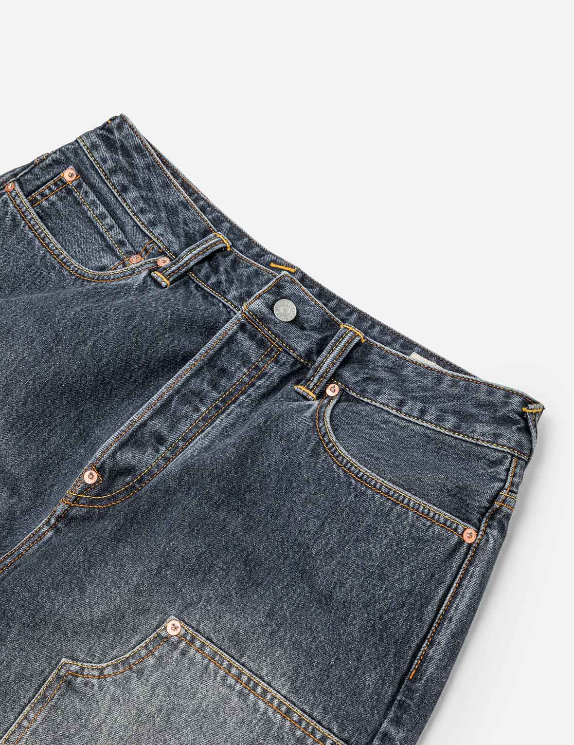 Seagull Print Pockets Oversized Worker Denim Shorts