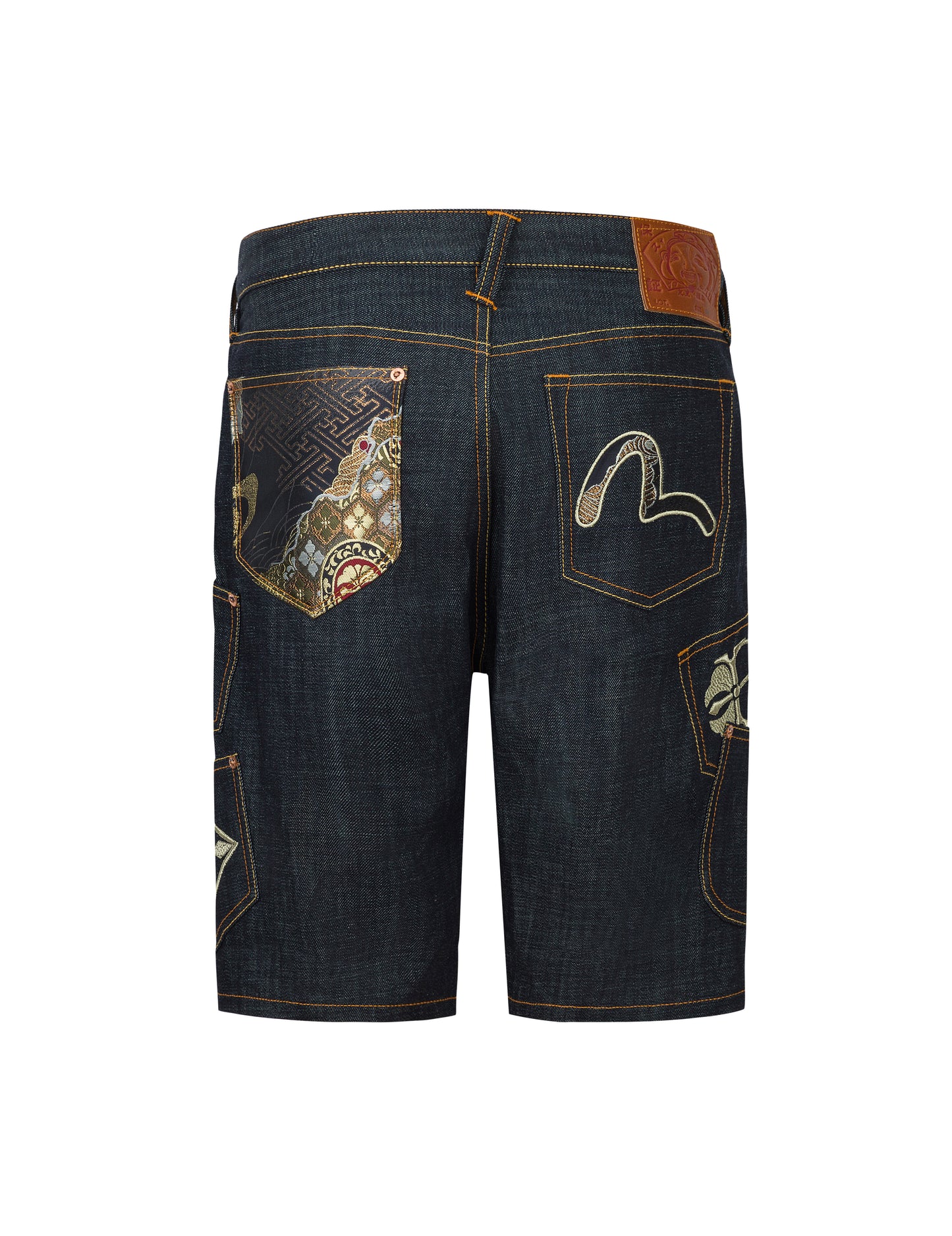 Multi-Pocket with Brocade Patch Regular Fit Denim Shorts