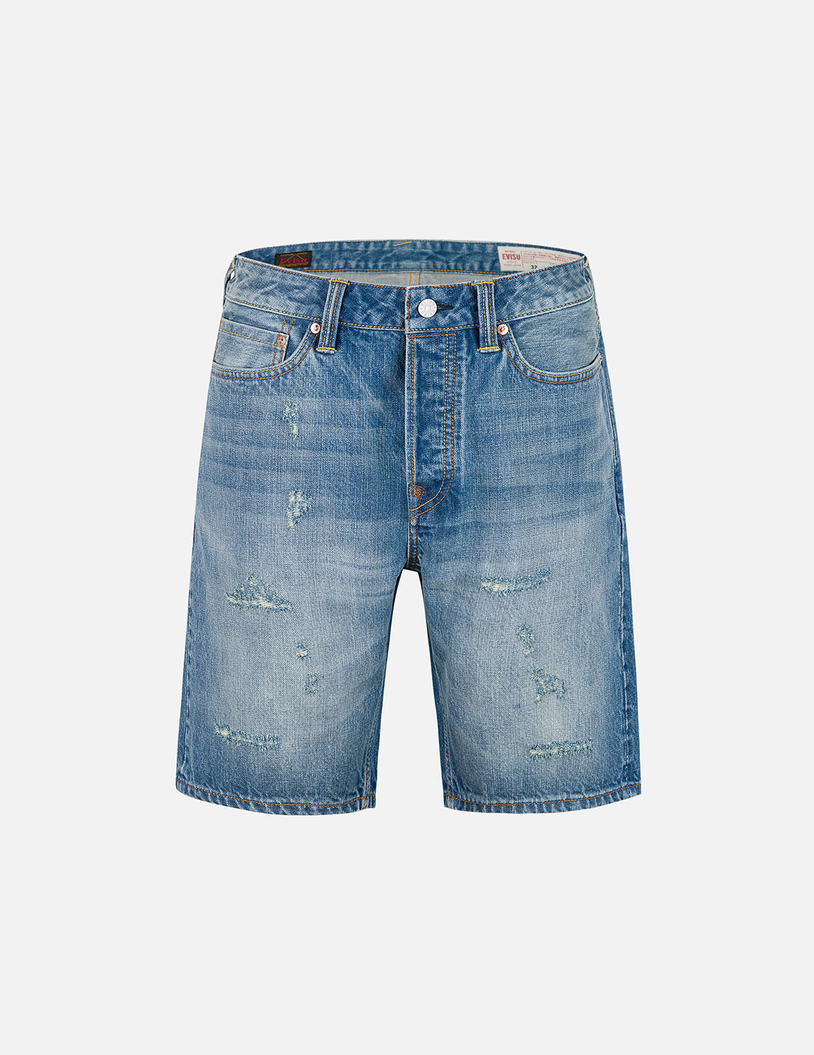 Playful Seagull and The Great Wave Print Regular Fit Denim Shorts