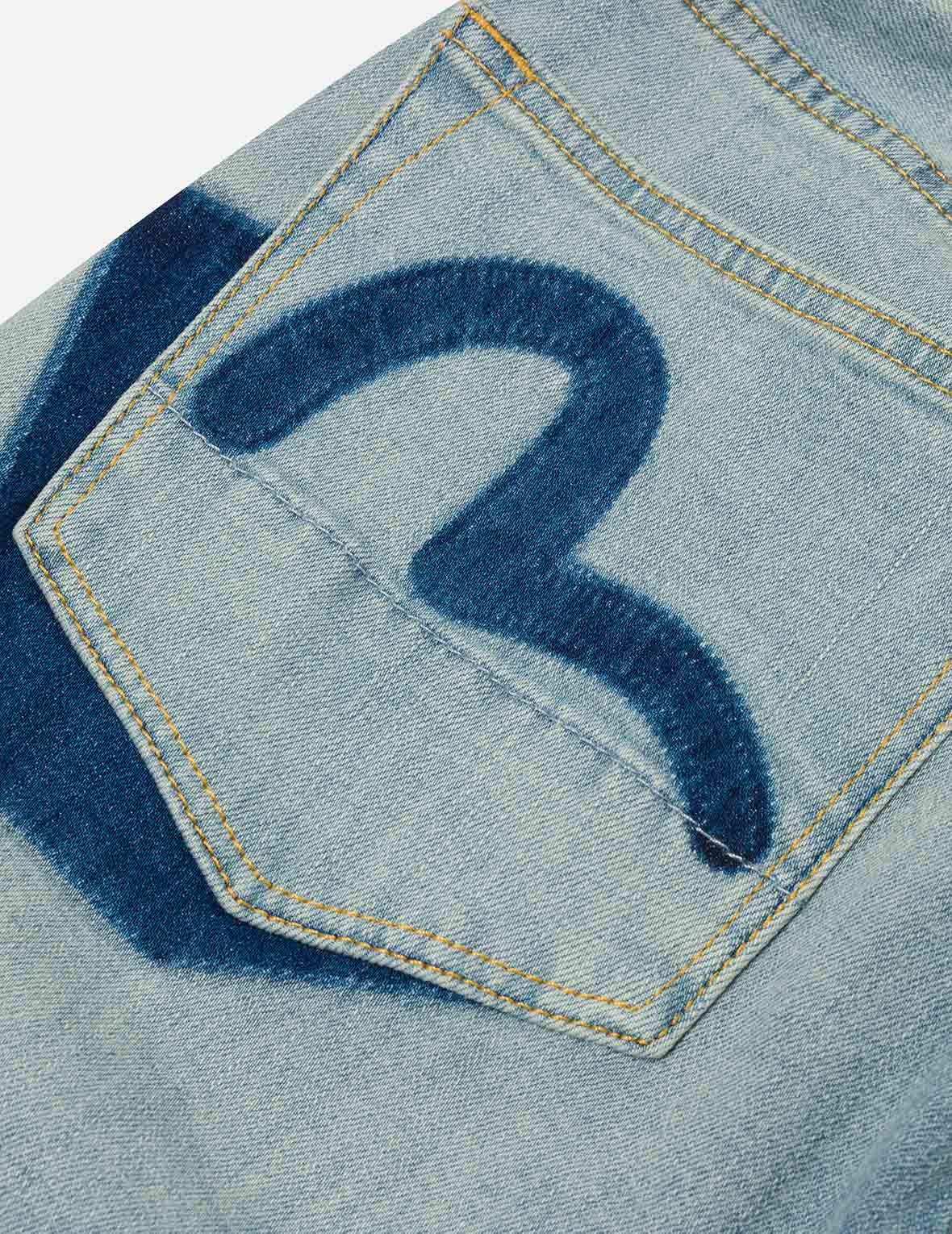 多口袋和海鷗印花立體版型牛仔褲