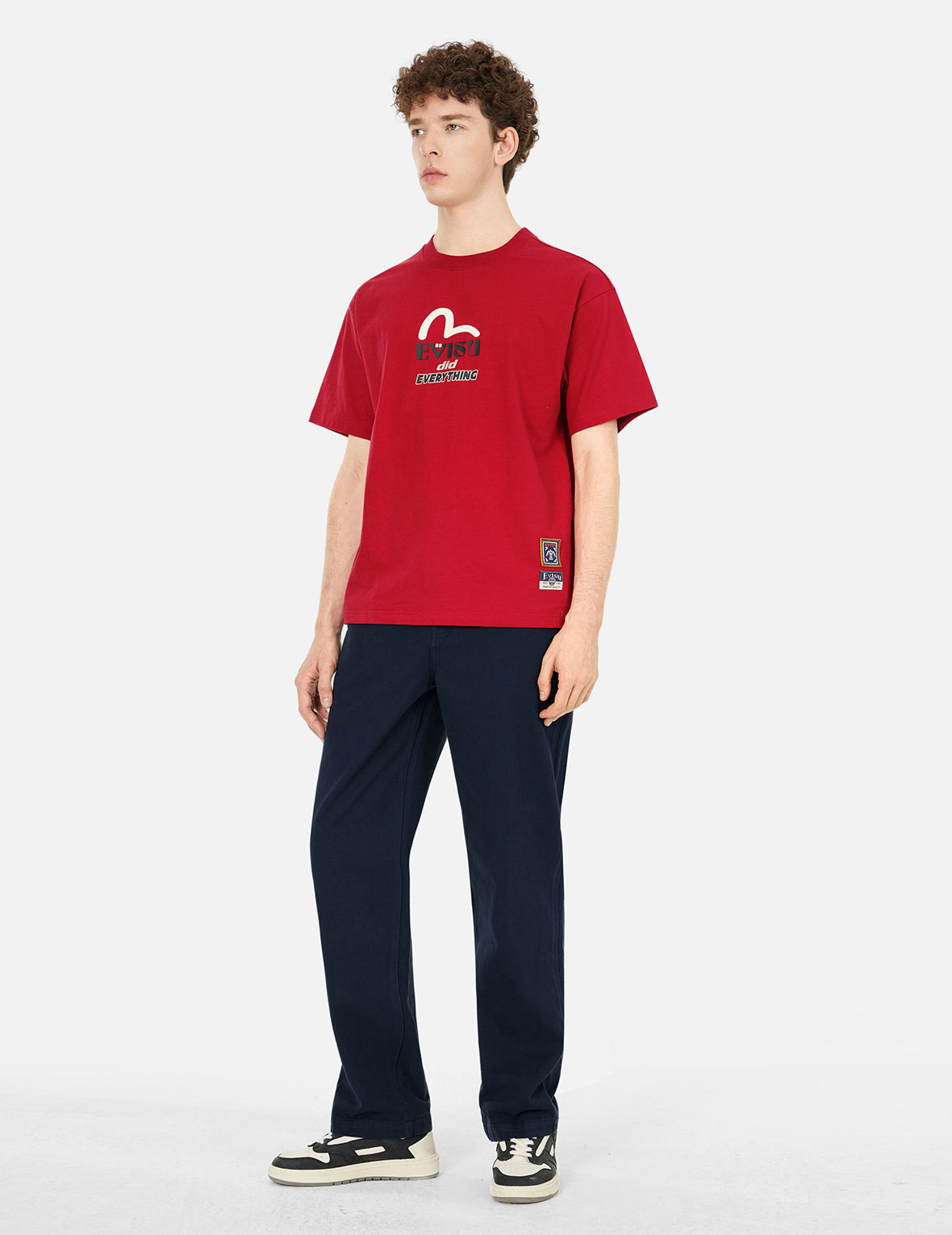 標語貼布口袋直筒休閒褲