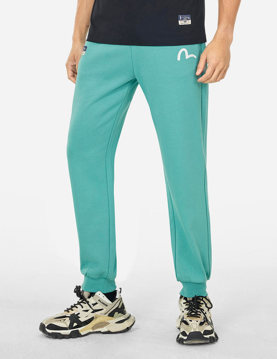 Spray-dyed Seagull and Logo Print Straight Fit Sweatpants