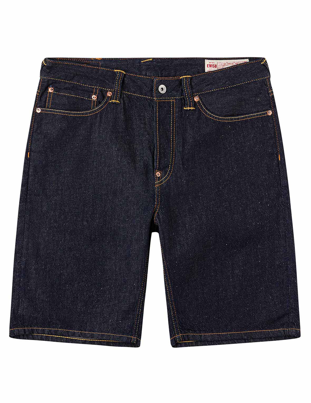 Seagull & Kanji Printed Pocket Denim Shorts