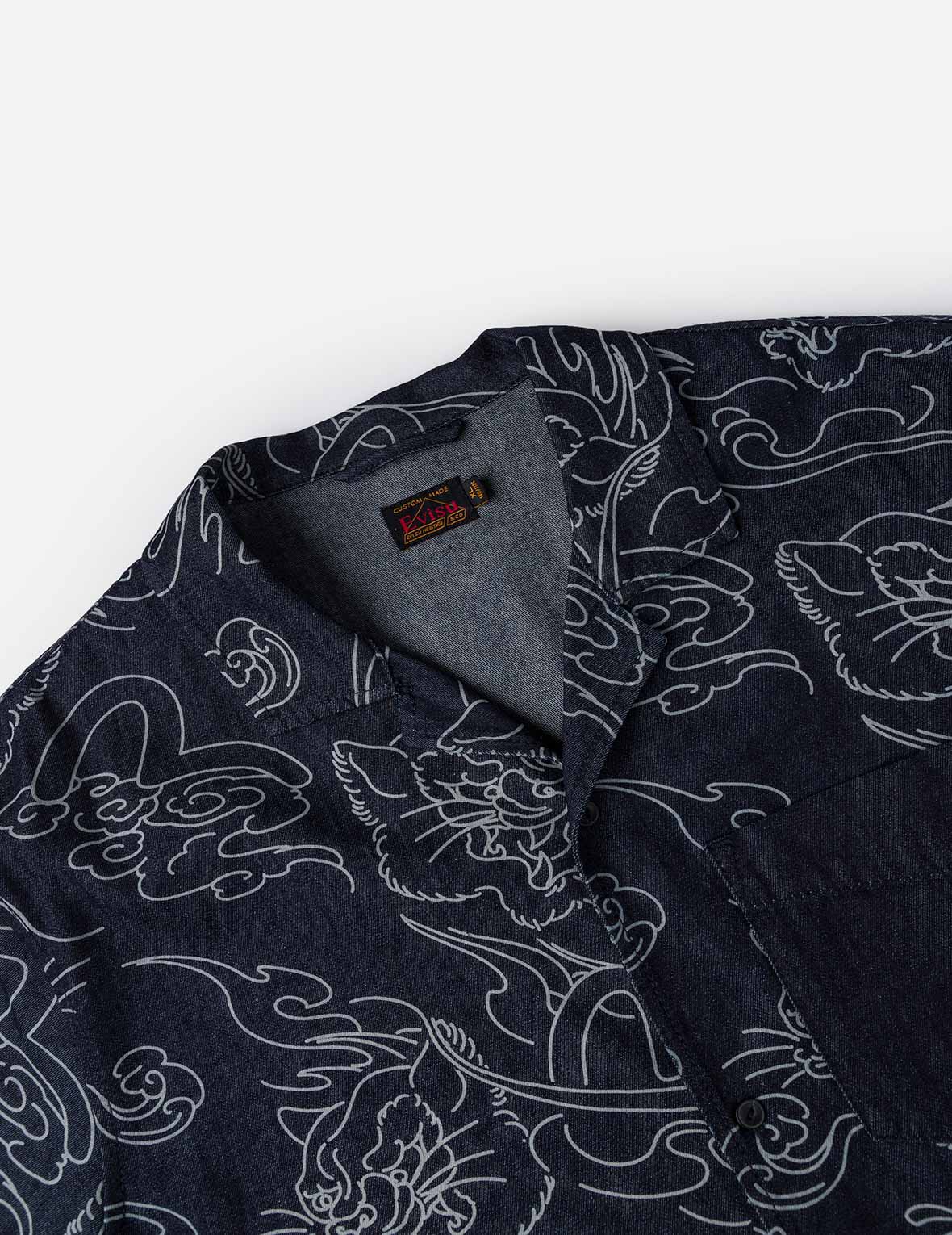 滿版豹子雲朵牛仔短袖襯衫