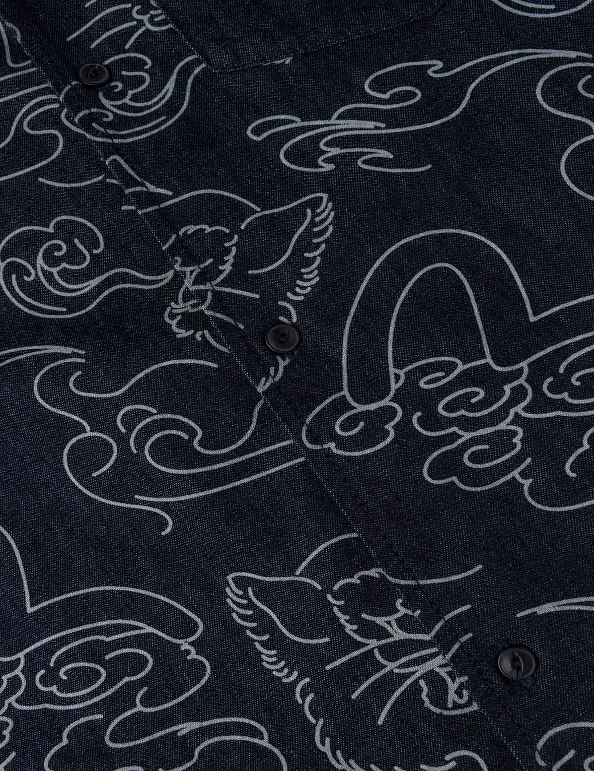 滿版豹子雲朵牛仔短袖襯衫