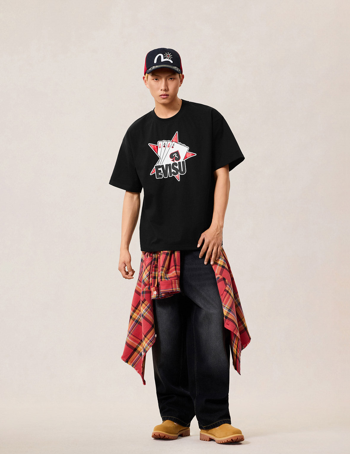 Poker Aces and Flocked Star T-shirt - Black