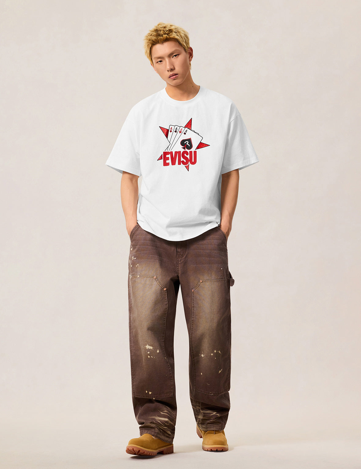 撲克王牌植絨星T恤 - 白