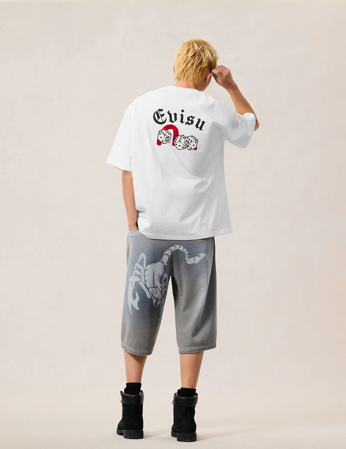 撲克幸運骰子植絨海鷗T恤 - 白