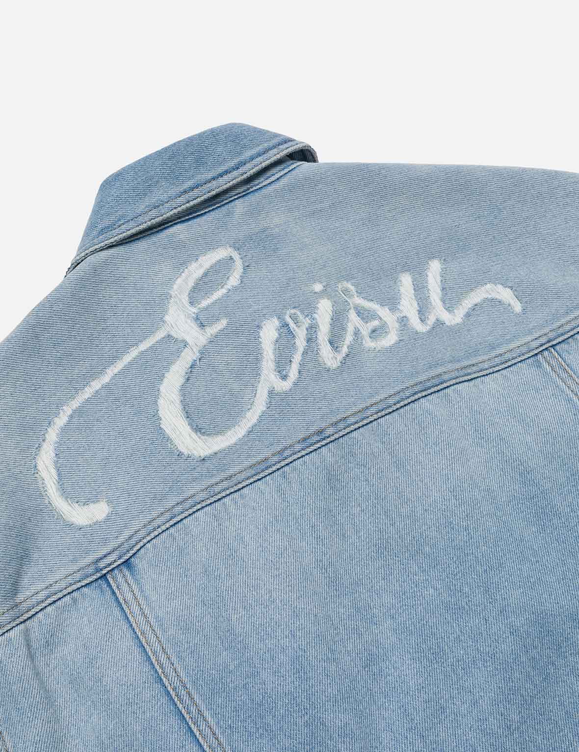 Deconstructed Logo and Seagull Embroidery Oversized Denim Jacket