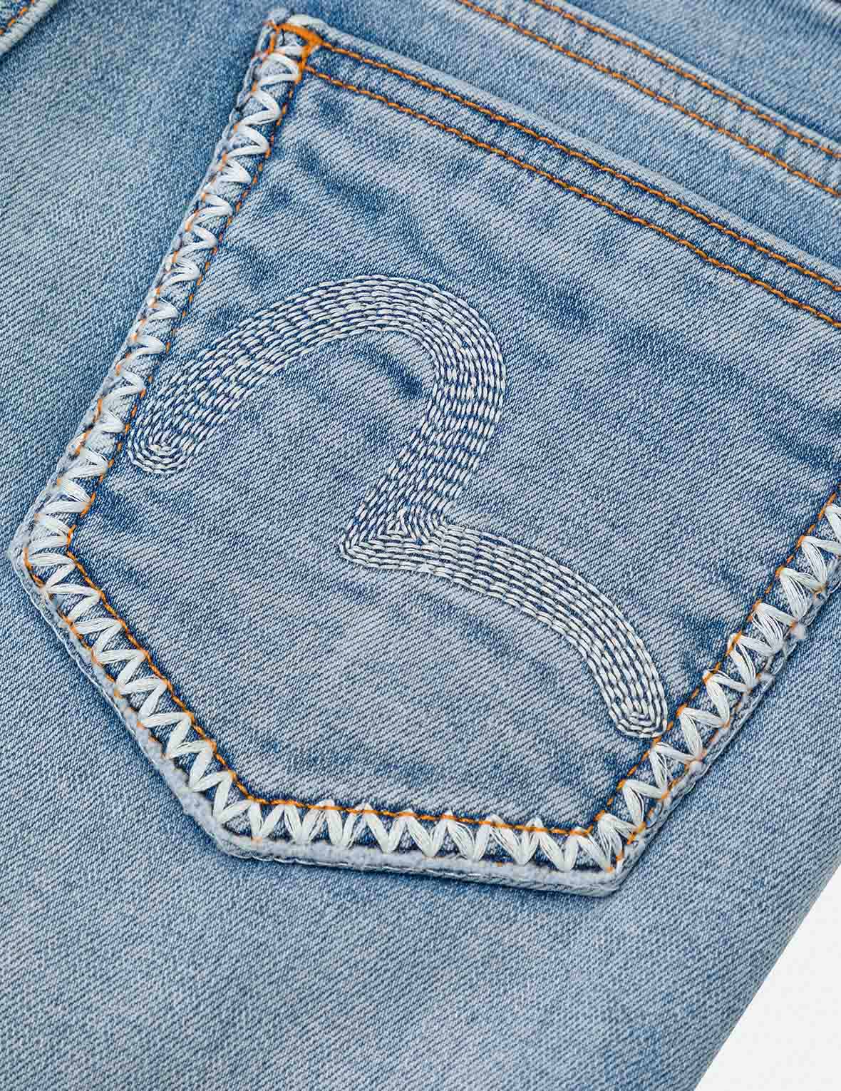 Washed Seagull and Totem Embroidery Bootcut Jeans