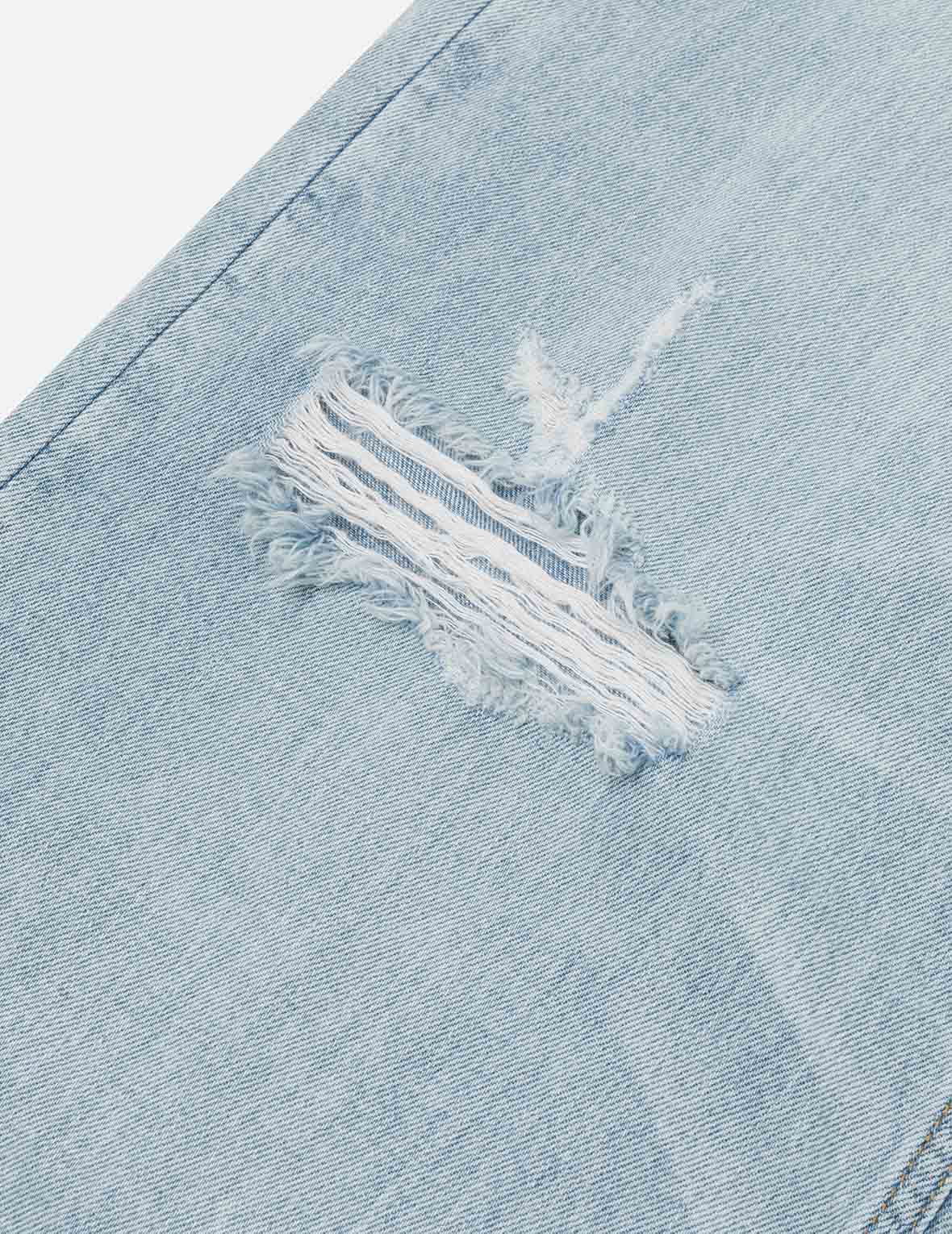 磨損海鷗貼布闊腳牛仔褲