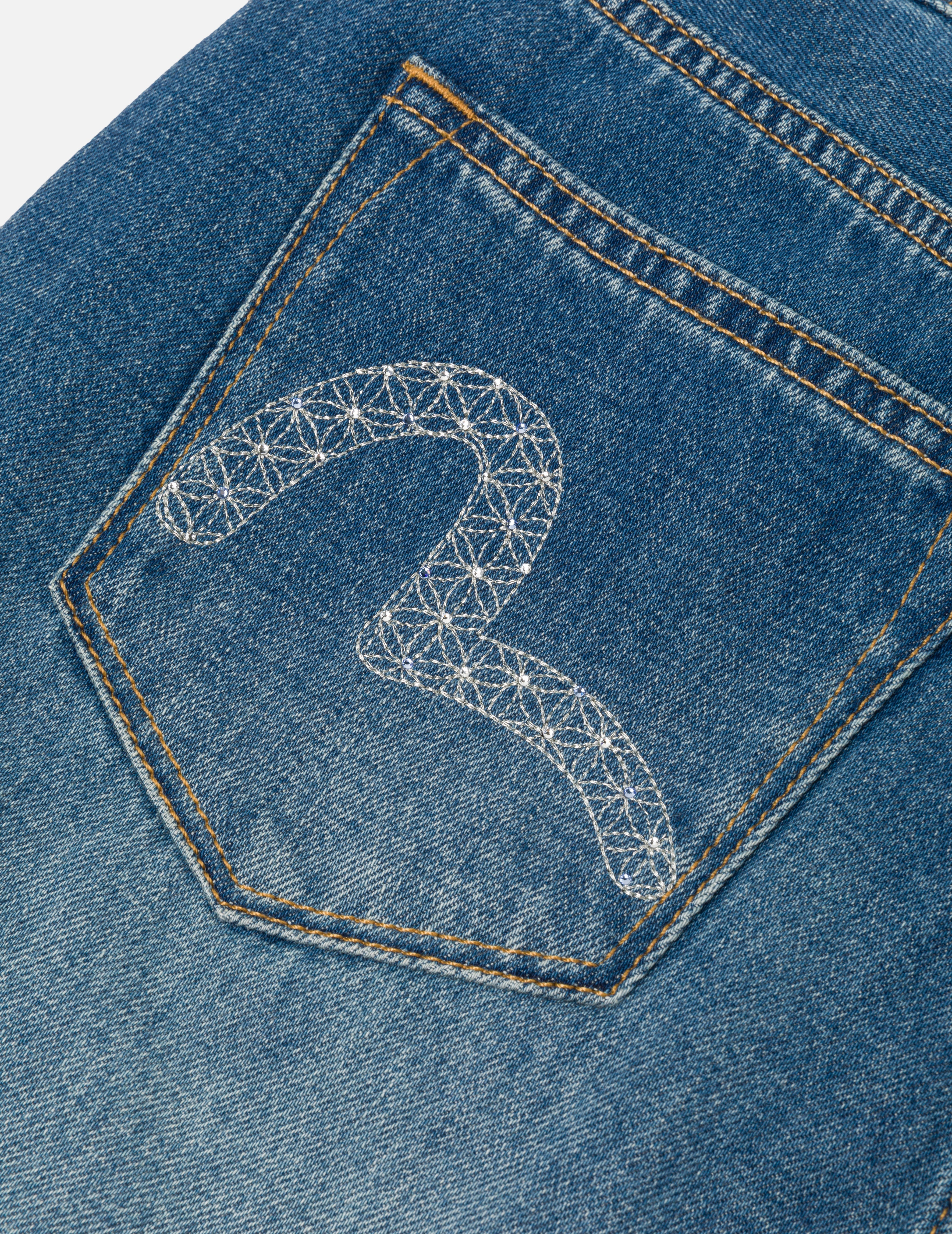 Rhinestone Logo and Seagull Print Boyfriend Jeans