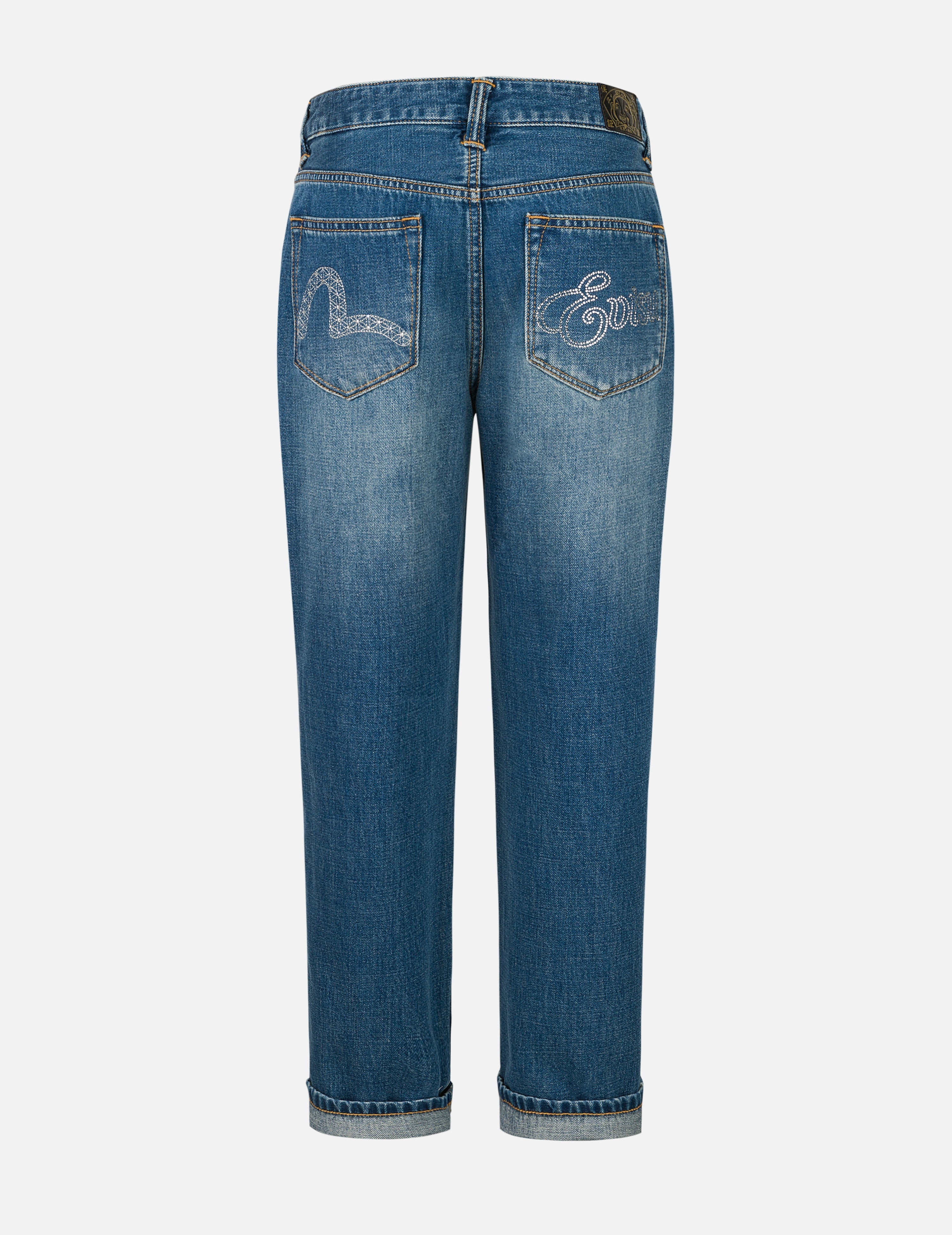 Rhinestone Logo and Seagull Print Boyfriend Jeans