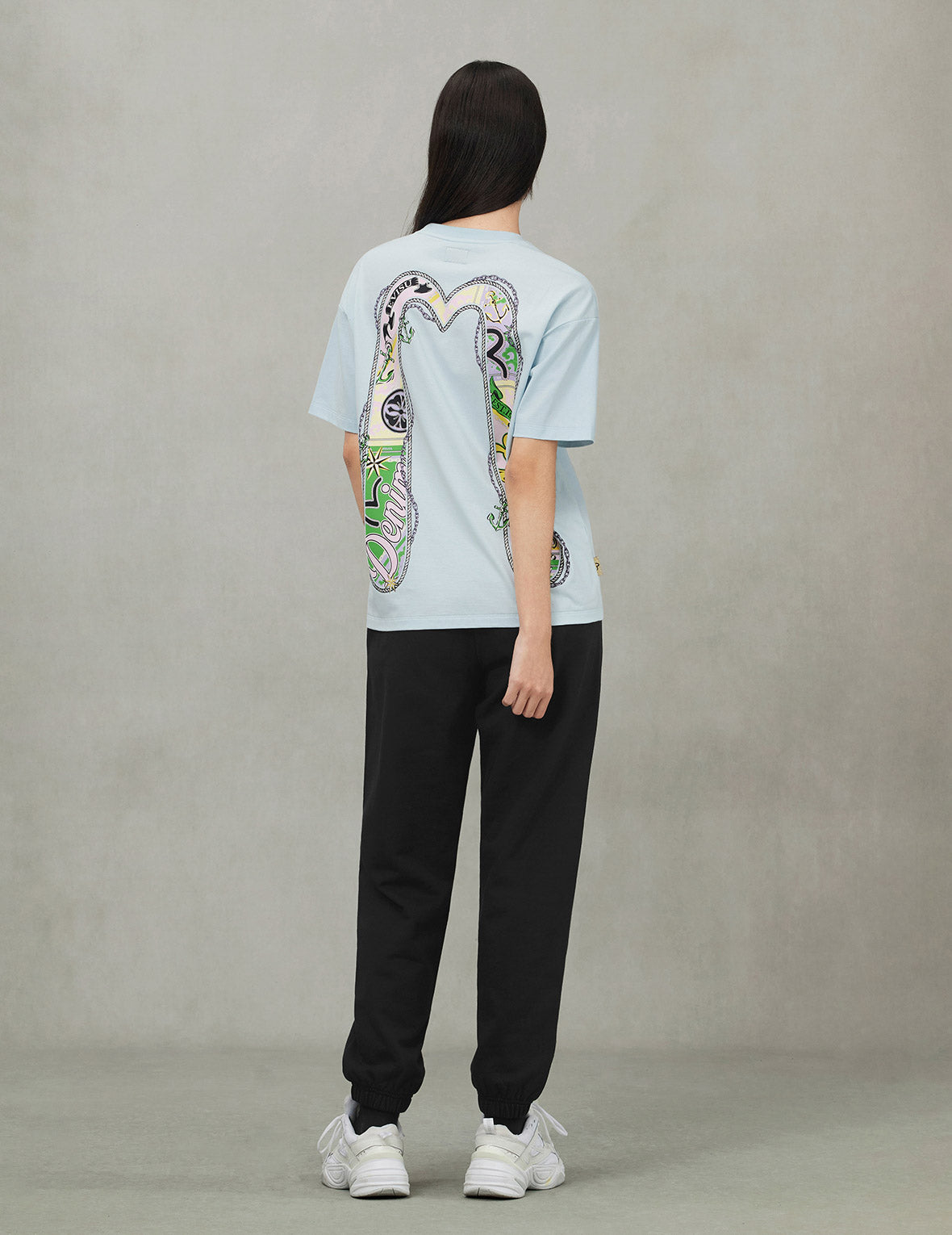 Seagull Print and Wave Embroidery Loose Fit Sweatpants
