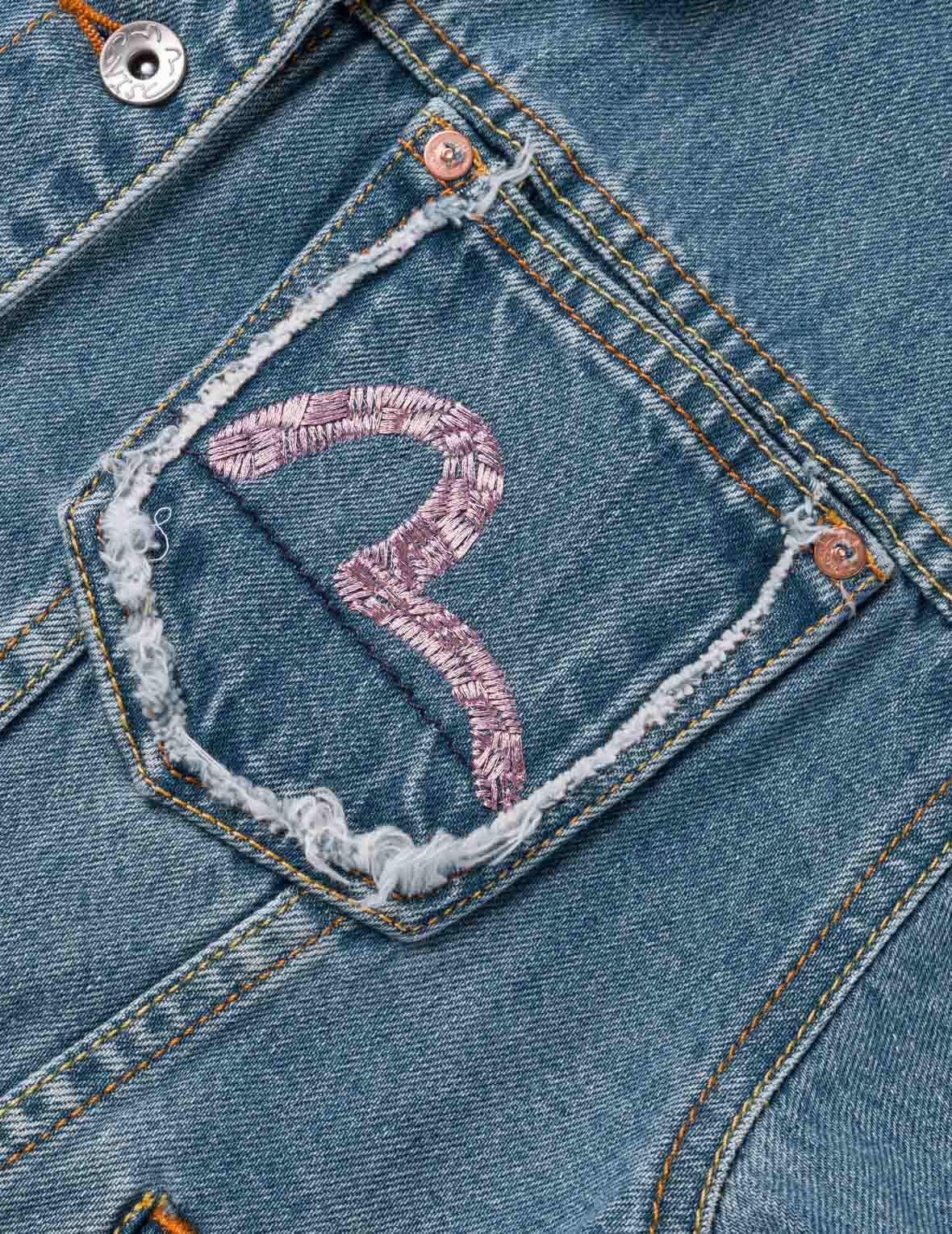 織錦布拼接牛仔外套