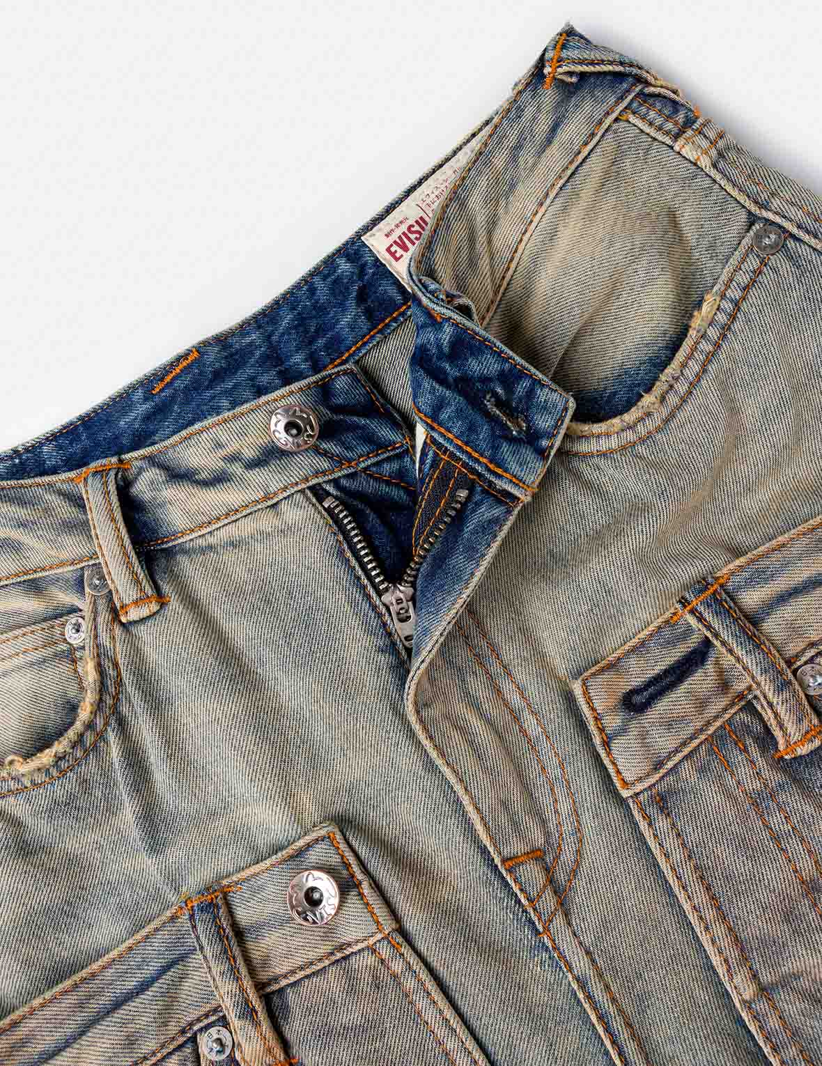 雙層腰頭做舊牛仔褲