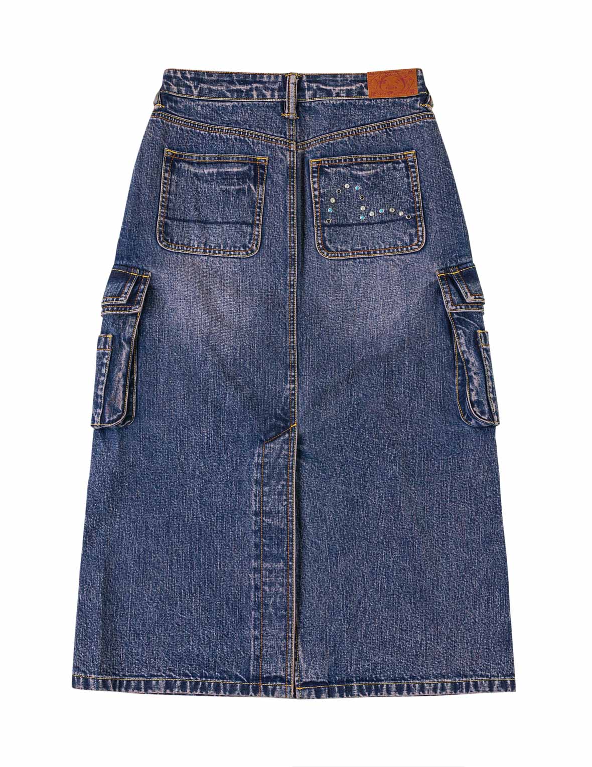 Studded Denim Cargo Skirt