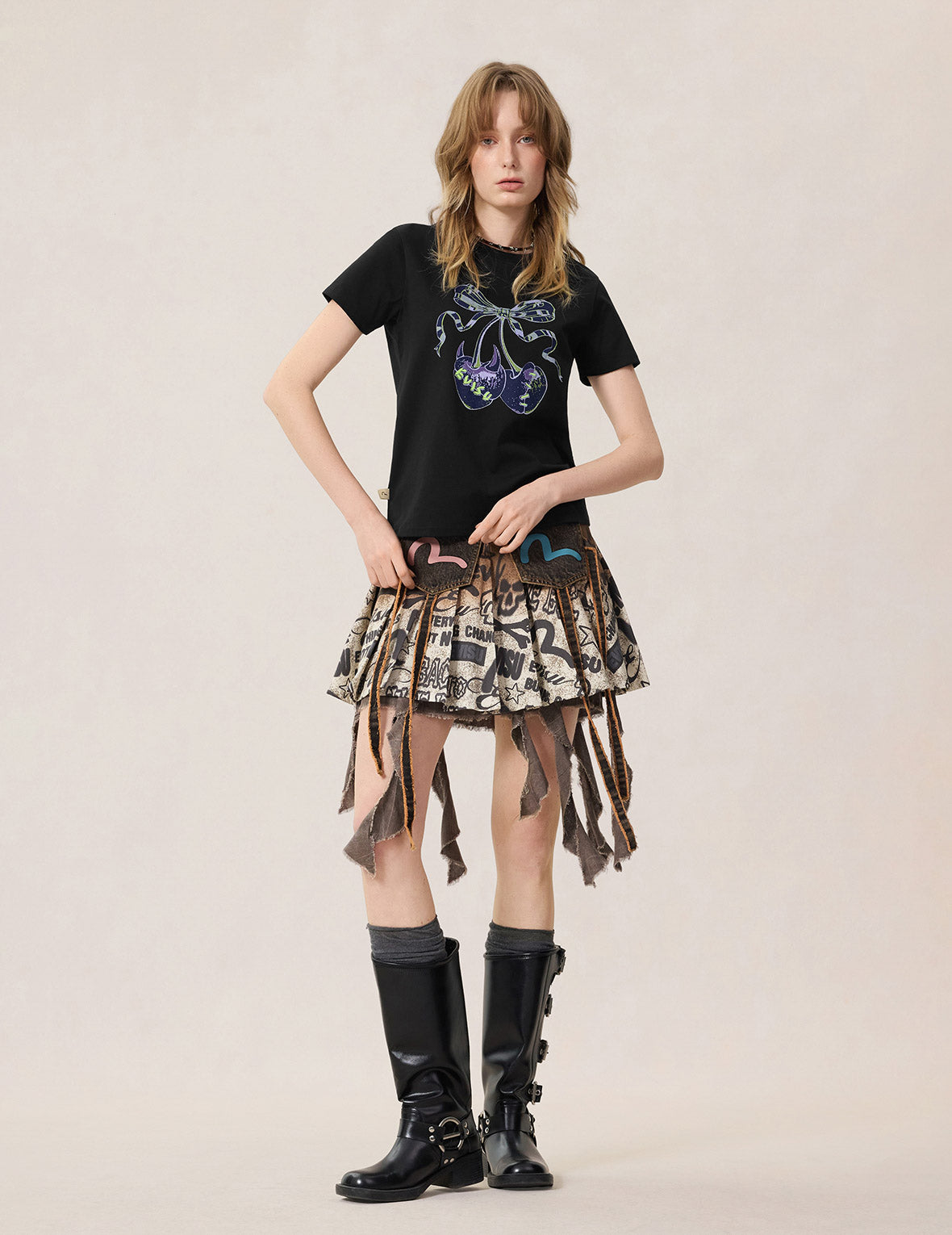 2 in 1 Denim Pleated Skirt