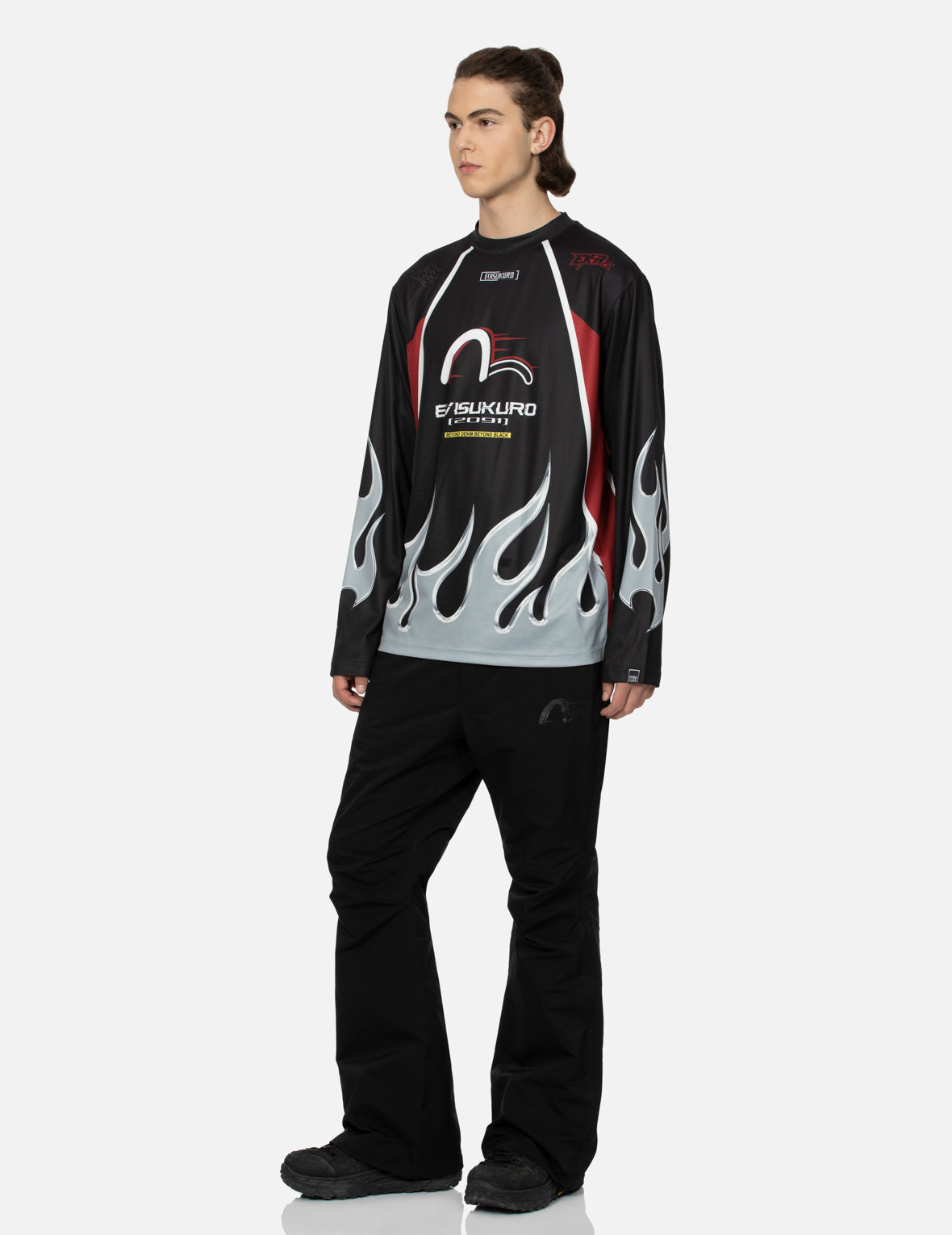 Chrome Fire and Multi-Logo Regular Fit Long-Sleeve Racing T-Shirt