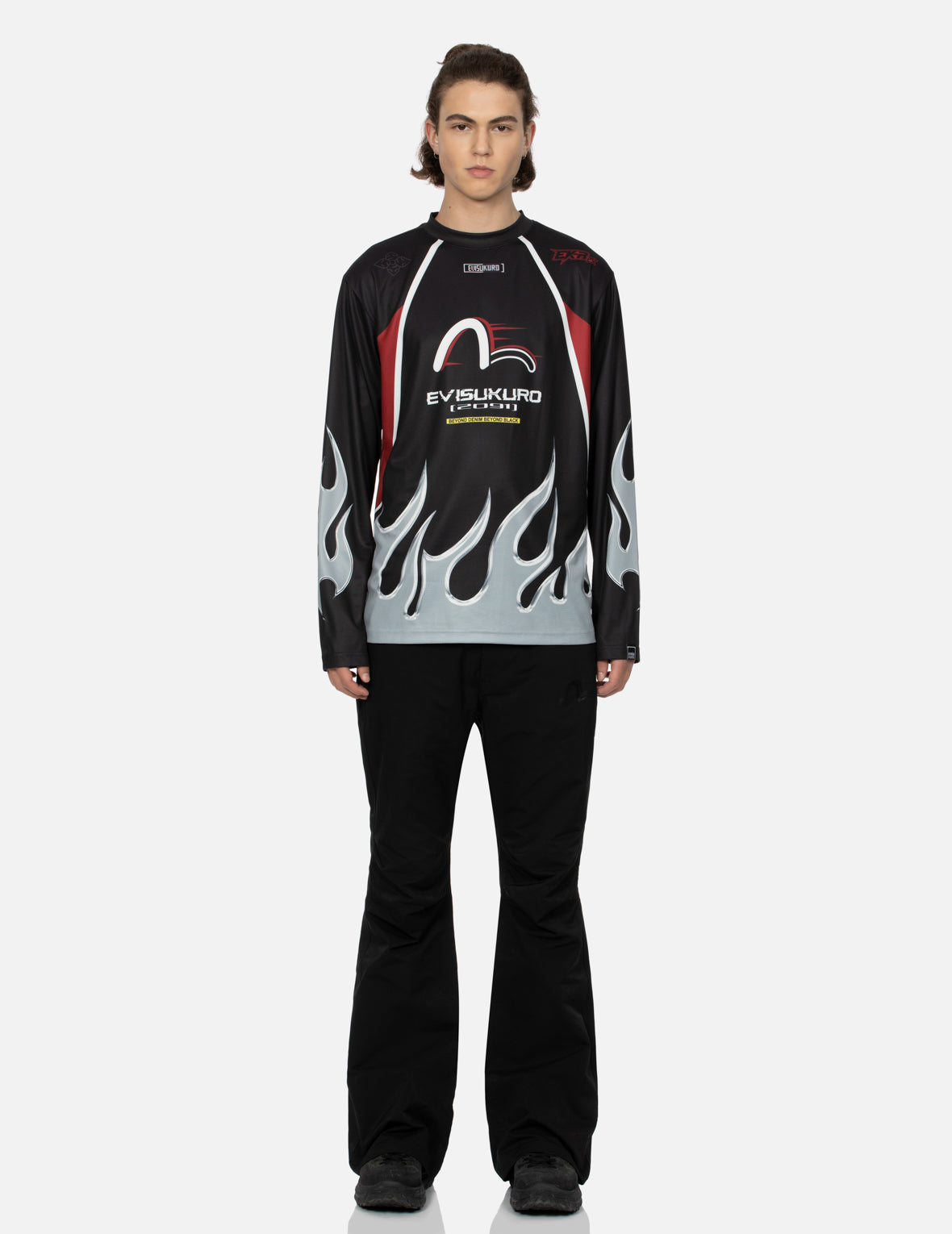 Chrome Fire and Multi-Logo Regular Fit Long-Sleeve Racing T-Shirt