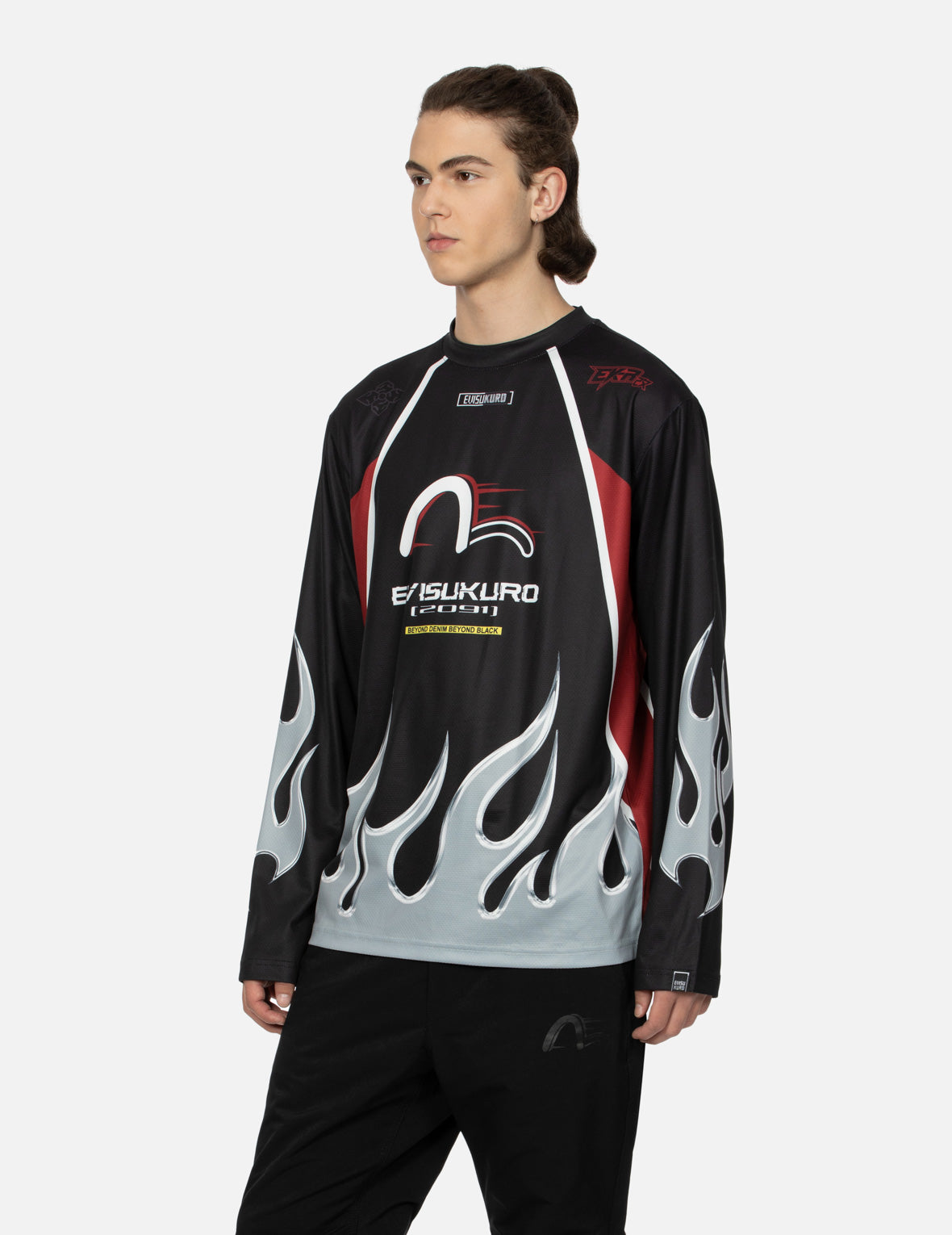 Chrome Fire and Multi-Logo Regular Fit Long-Sleeve Racing T-Shirt