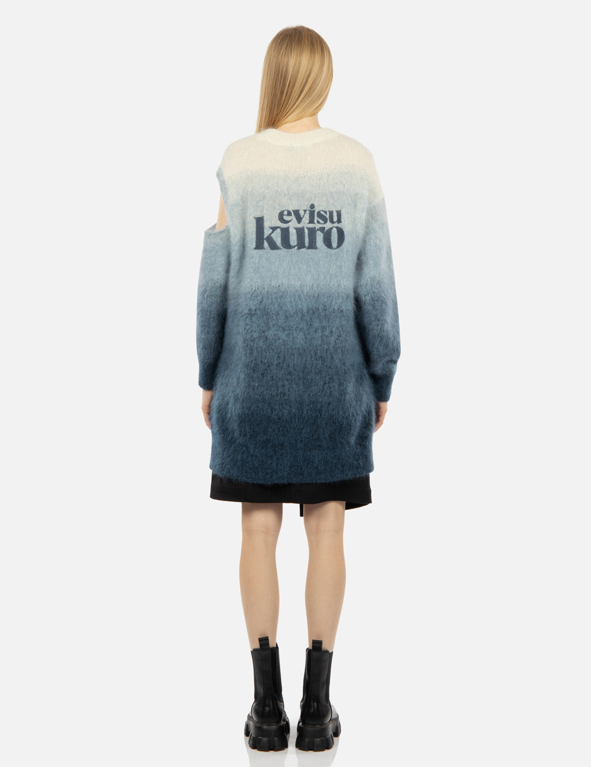 漸變色不對稱針織連衣裙