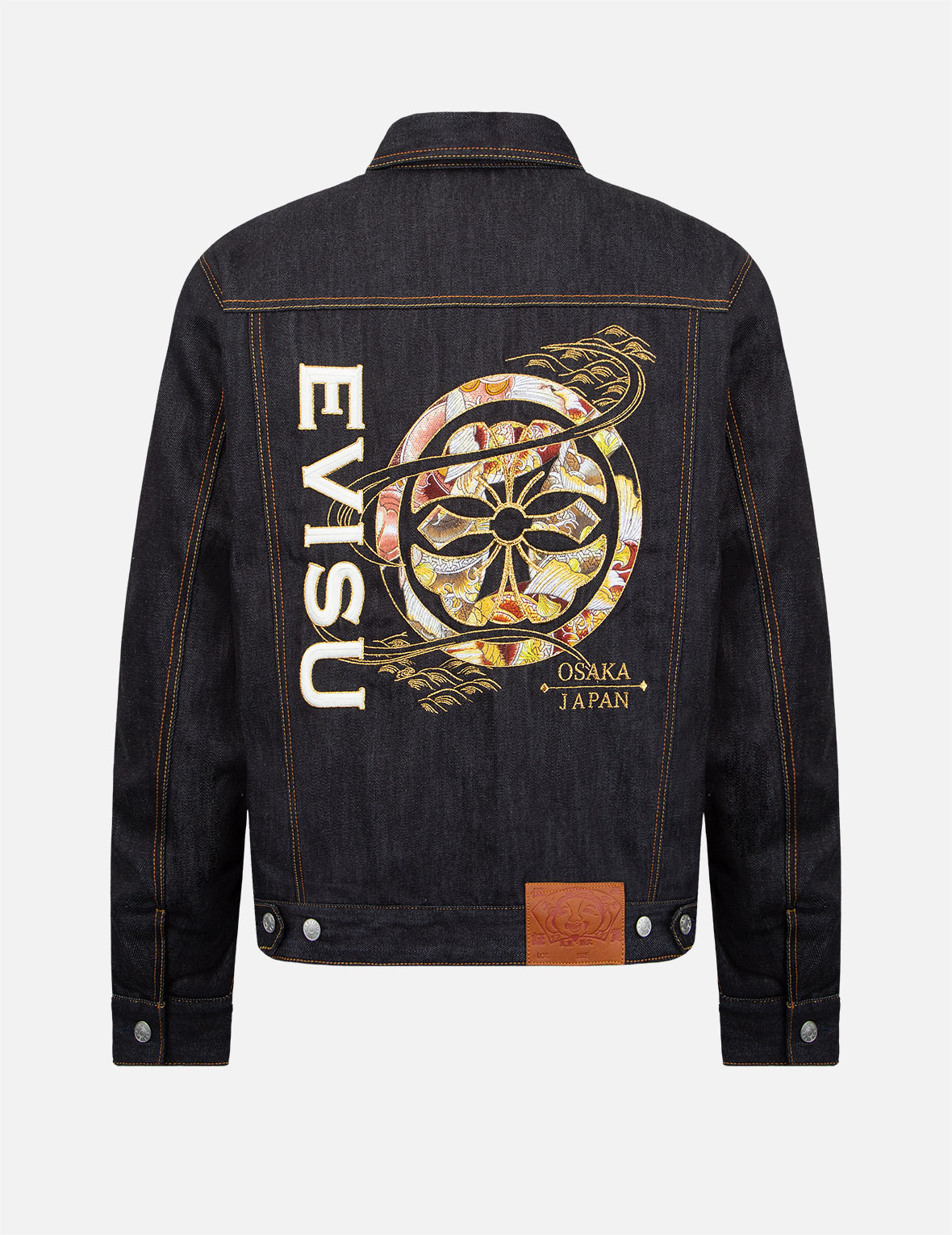 錦鯉圖案家花及商標刺繡牛仔外套