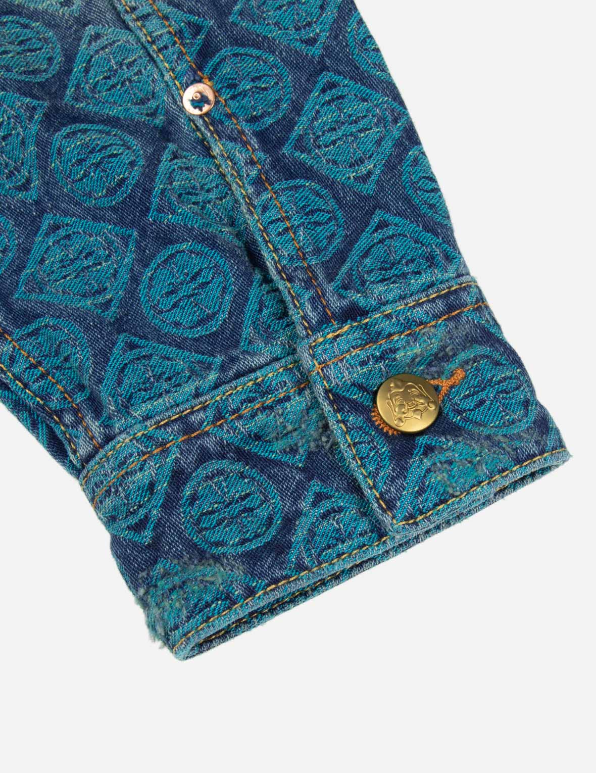 漸層滿地家花提花和海鷗刺繡寬版休閒牛仔外套