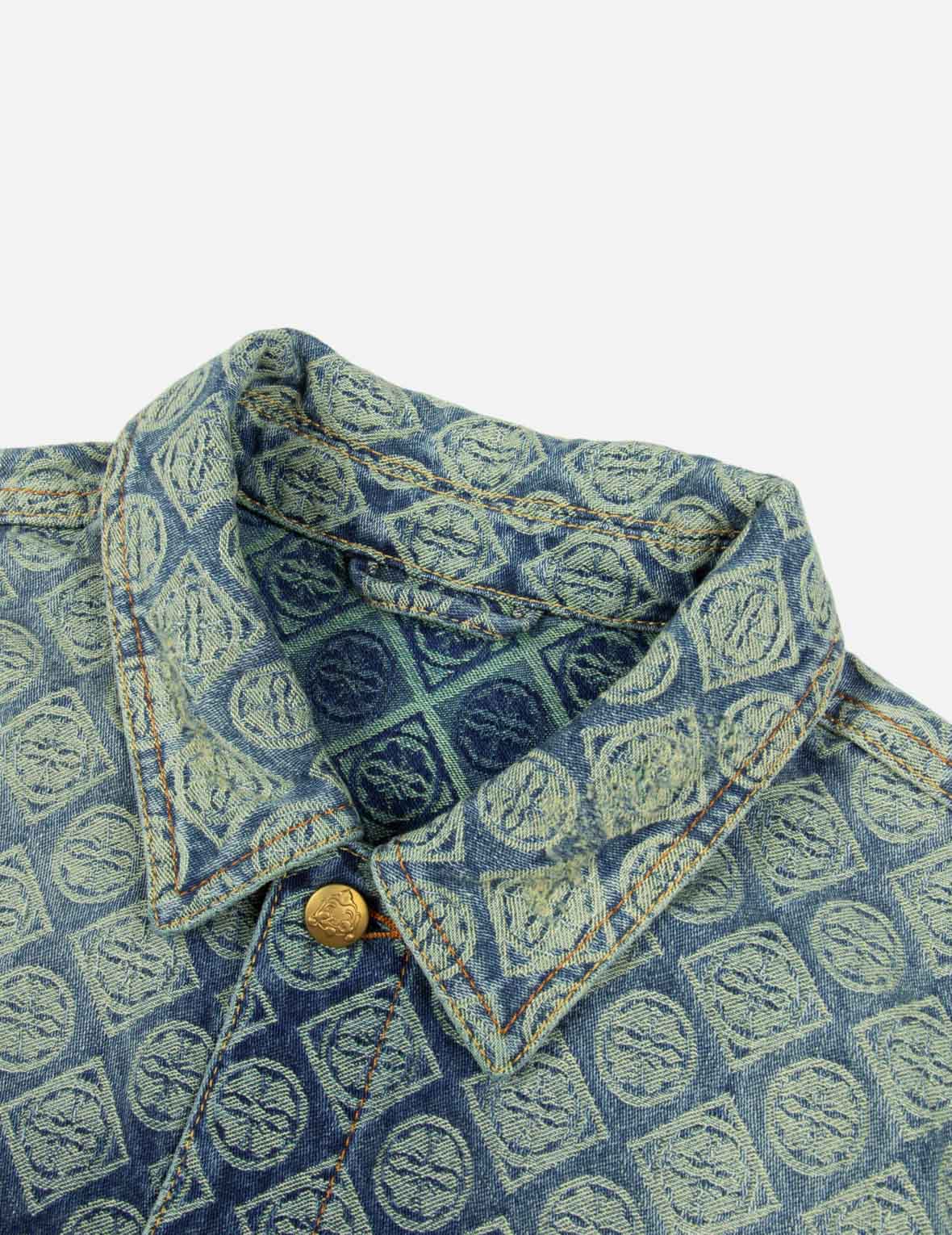 漸層滿地家花提花和海鷗刺繡寬版休閒牛仔外套