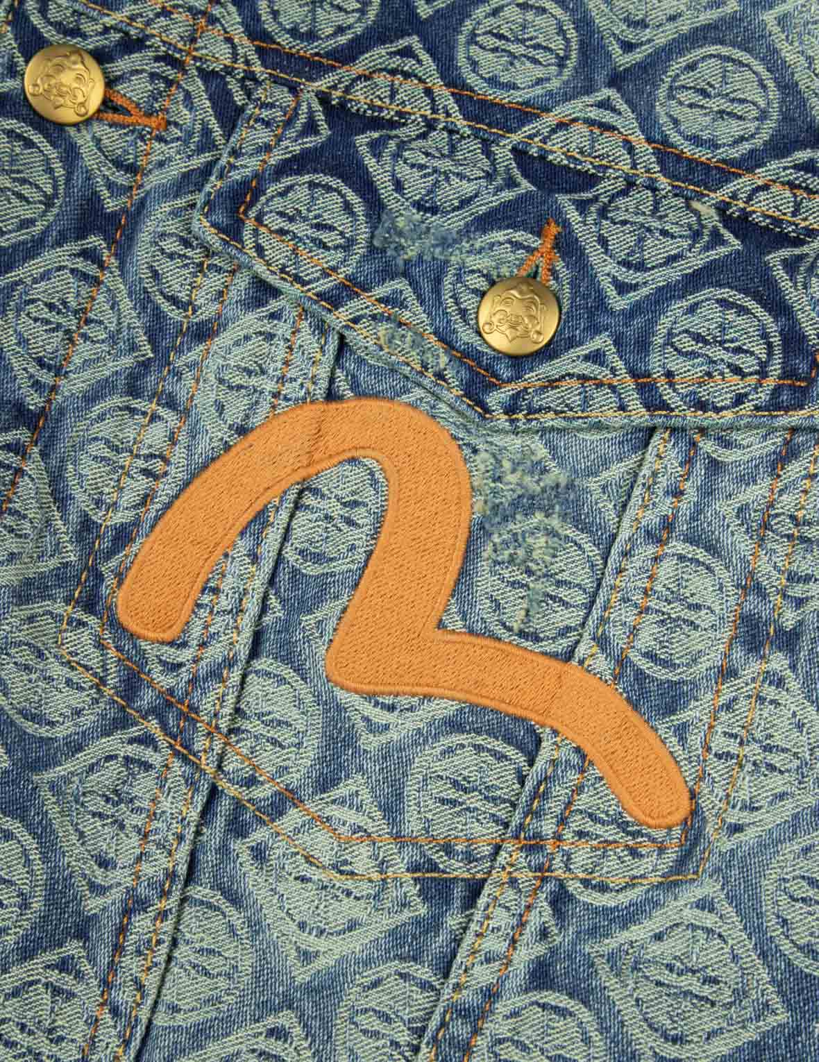 漸層滿地家花提花和海鷗刺繡寬版休閒牛仔外套
