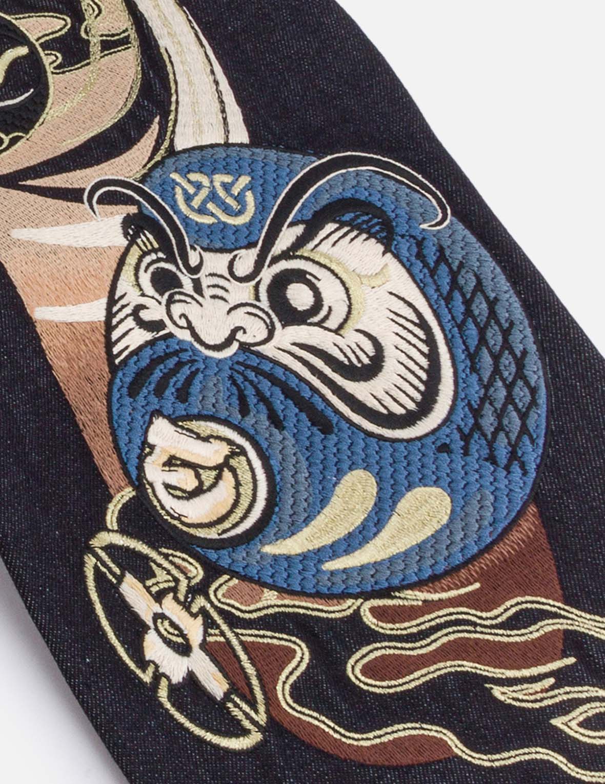 忍者達摩大M刺繡窄腳牛仔褲 #2017