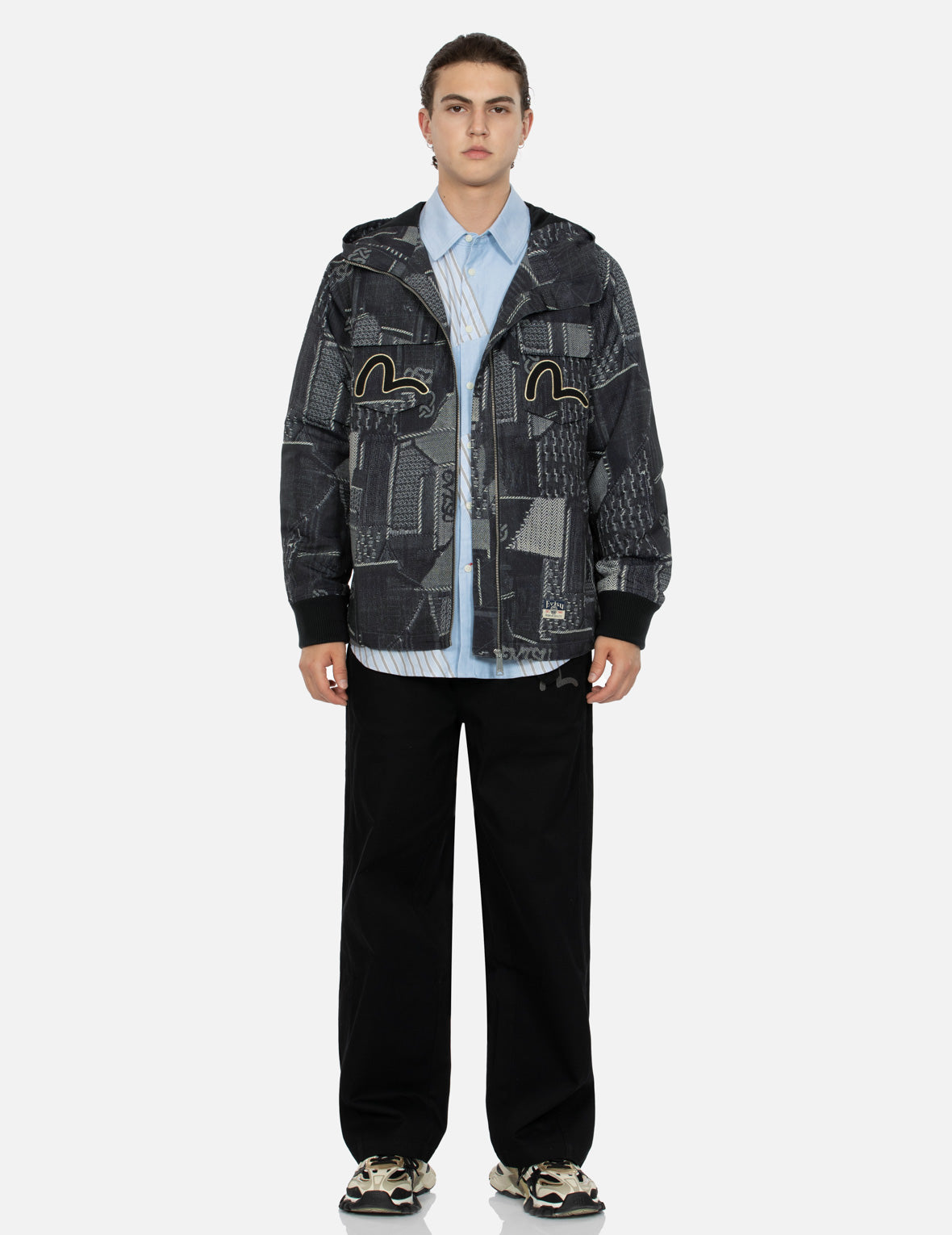 Wheel of Wisdom and Seagull Embroidery Regular Fit Denim Jacket