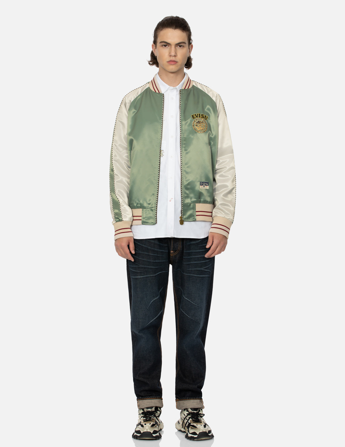 家花提花和鯉魚刺繡寬版休閒橫須賀外套