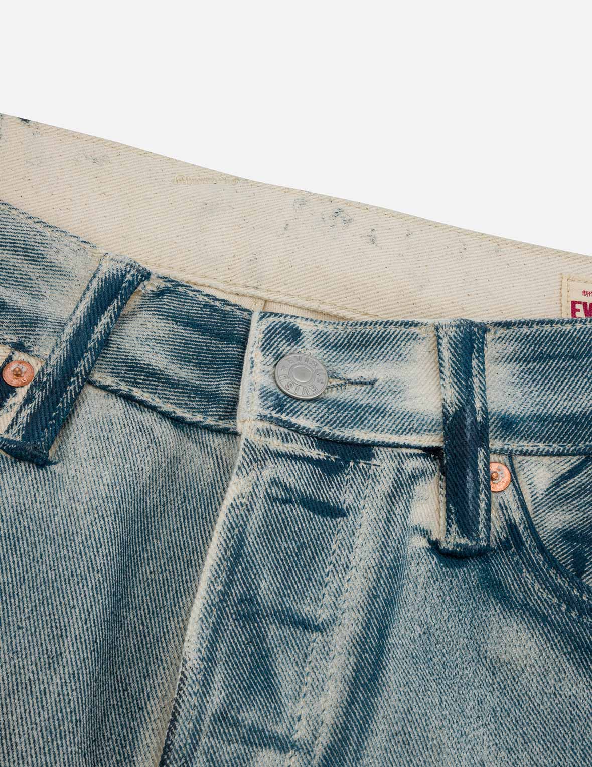 海鷗和家花貼布刺繡拓印常規直筒牛仔褲 #2008